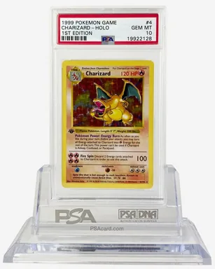 Pokémon Base Set first-edition Charizard — PSA 10 — model reference