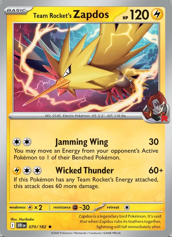 Team Rocket's Zapdos — Destined Rivals 070/182